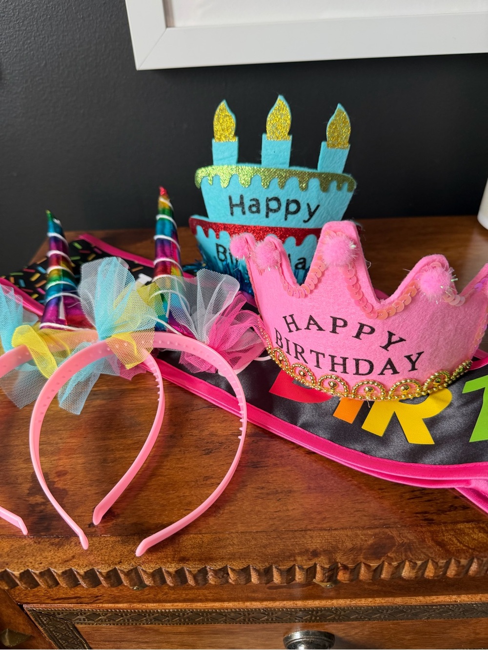 Happy Birthday Party Supplies Crowns, Sash, Unicorn headbands